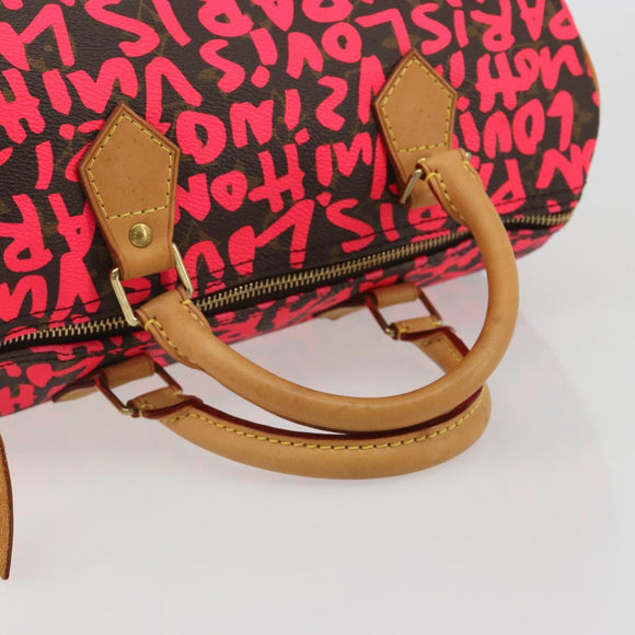LOUIS VUITTON Monogram Graffiti Speedy 30 Hand Bag Pink M93704 LV Auth 189751SAM