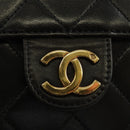 CHANEL Matelasse Chain Shoulder Bag Lamb Skin Black Gold CC Auth 189753V-20