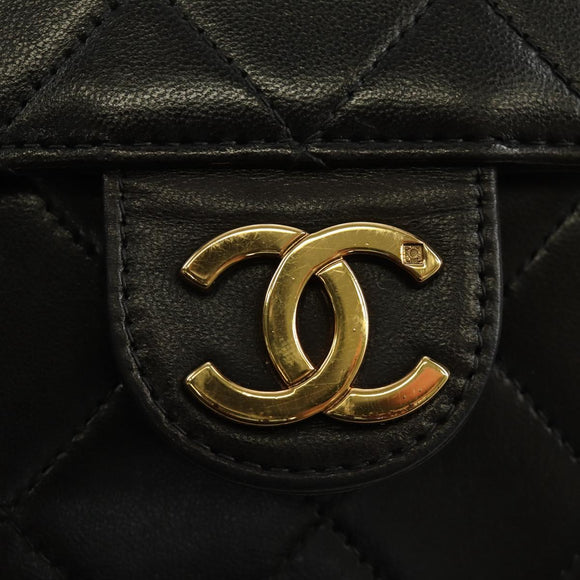 CHANEL Matelasse Chain Shoulder Bag Lamb Skin Black Gold CC Auth 189753V