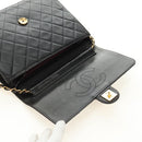 CHANEL Matelasse Chain Shoulder Bag Lamb Skin Black Gold CC Auth 189753V-21