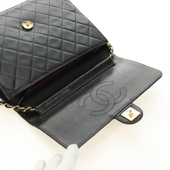 CHANEL Matelasse Chain Shoulder Bag Lamb Skin Black Gold CC Auth 189753V