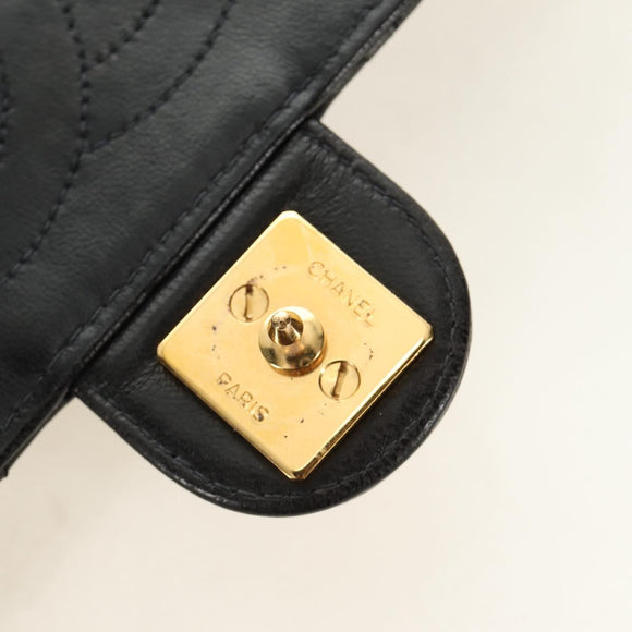 CHANEL Matelasse Chain Shoulder Bag Lamb Skin Black Gold CC Auth 189753V