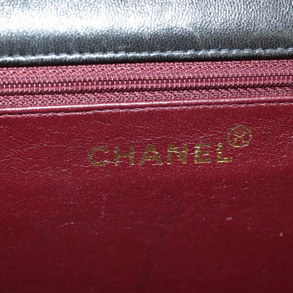 CHANEL Matelasse Chain Shoulder Bag Lamb Skin Black Gold CC Auth 189753V