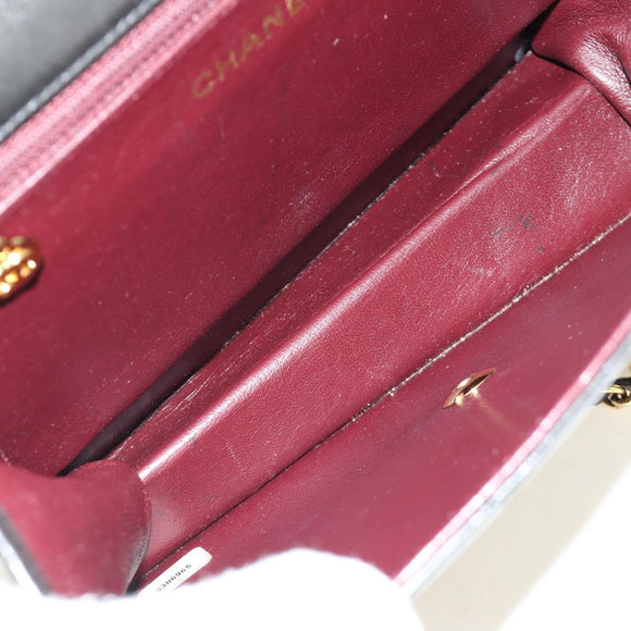 CHANEL Matelasse Chain Shoulder Bag Lamb Skin Black Gold CC Auth 189753V