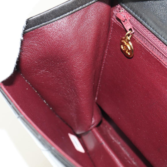CHANEL Matelasse Chain Shoulder Bag Lamb Skin Black Gold CC Auth 189753V