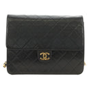 CHANEL Matelasse Chain Shoulder Bag Lamb Skin Black Gold CC Auth 189753V-13