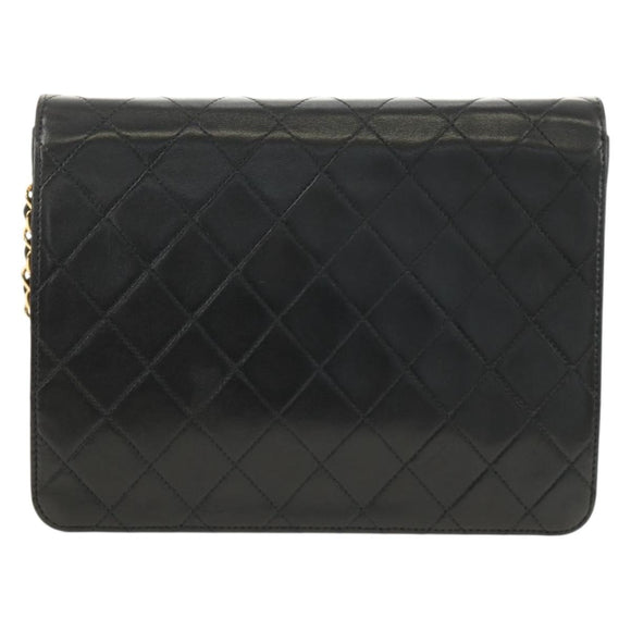 CHANEL Matelasse Chain Shoulder Bag Lamb Skin Black Gold CC Auth 189753V