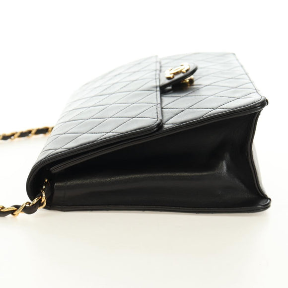 CHANEL Matelasse Chain Shoulder Bag Lamb Skin Black Gold CC Auth 189753V