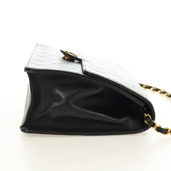 CHANEL Matelasse Chain Shoulder Bag Lamb Skin Black Gold CC Auth 189753V