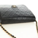 CHANEL Matelasse Chain Shoulder Bag Lamb Skin Black Gold CC Auth 189753V-14