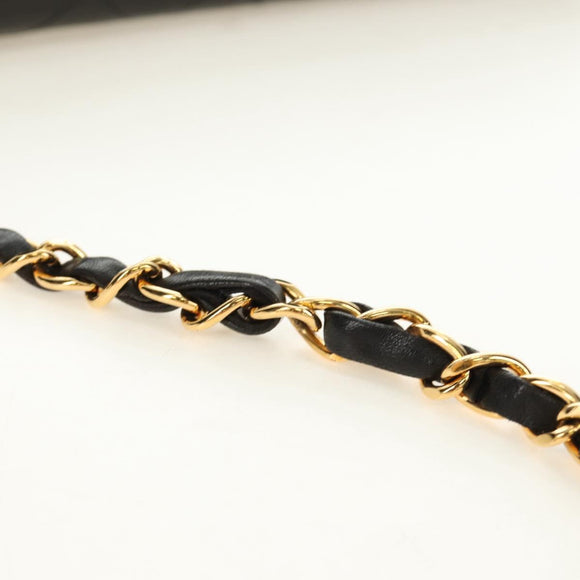 CHANEL Matelasse Chain Shoulder Bag Lamb Skin Black Gold CC Auth 189753V