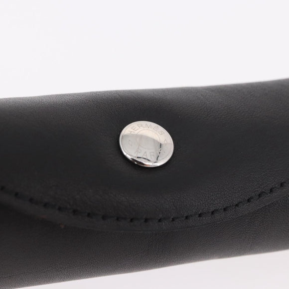 HERMES Shoes Polisher Leather Black Silver Auth 189758M