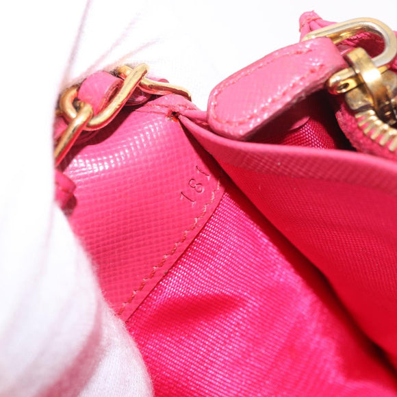 PRADA Chain Shoulder Wallet Safiano leather Pink Gold Auth 189760