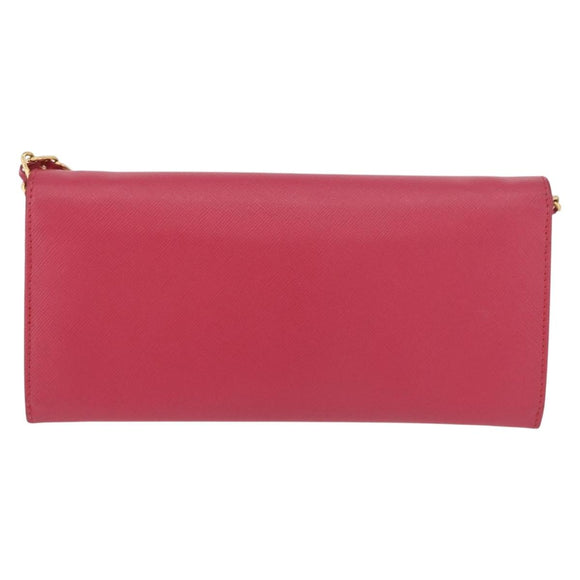 PRADA Chain Shoulder Wallet Safiano leather Pink Gold Auth 189760