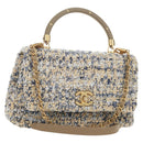 CHANEL Top Handle Chain Shoulder Bag Tweed 2way Multicolor Gold CC Auth 189761SM-1