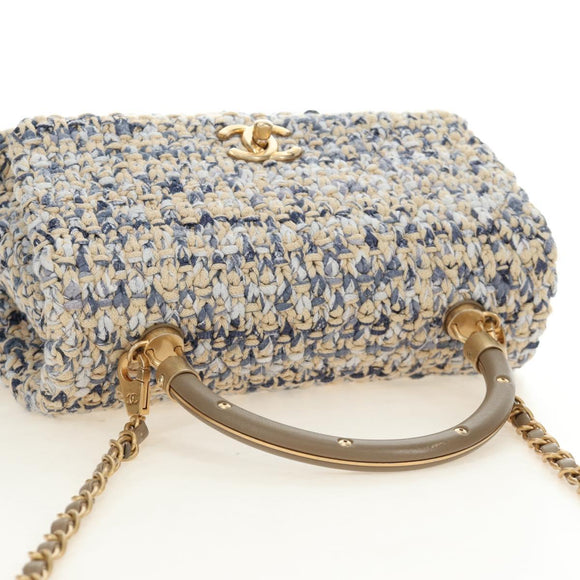 CHANEL Top Handle Chain Shoulder Bag Tweed 2way Multicolor Gold CC Auth 189761SM