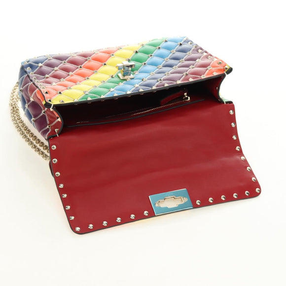 VALENTINO Rock Studs Chain Bag Leather 2way Multicolor Gold Auth 189762M