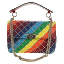 VALENTINO Rock Studs Chain Bag Leather 2way Multicolor Gold Auth 189762M-13