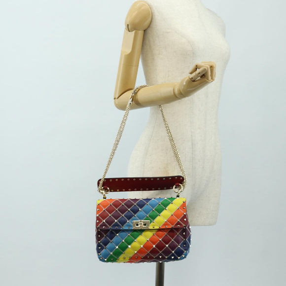 VALENTINO Rock Studs Chain Bag Leather 2way Multicolor Gold Auth 189762M