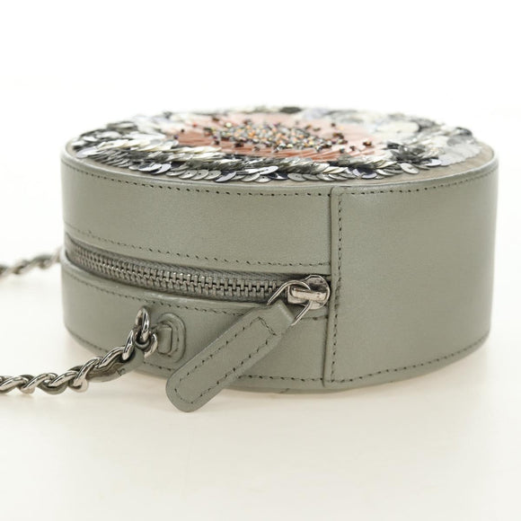 CHANEL Matelasse Chain Shoulder Bag Sequin Leather Gray Silver CC Auth 189763SM