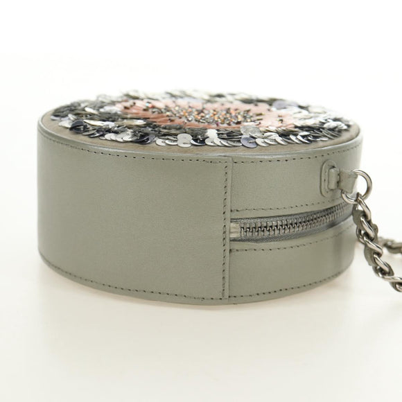 CHANEL Matelasse Chain Shoulder Bag Sequin Leather Gray Silver CC Auth 189763SM