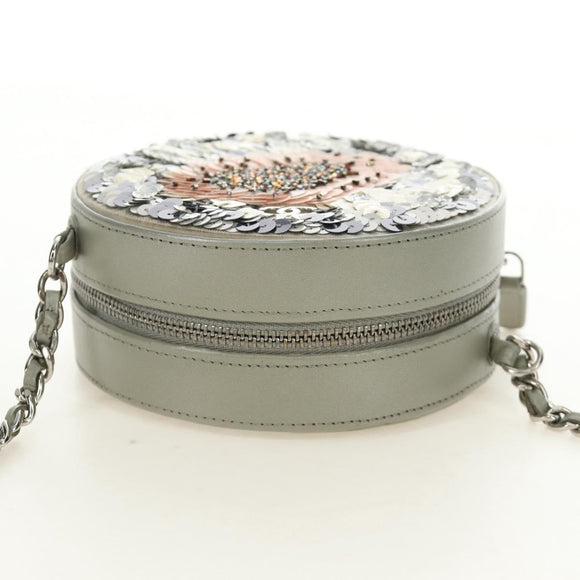 CHANEL Matelasse Chain Shoulder Bag Sequin Leather Gray Silver CC Auth 189763SM