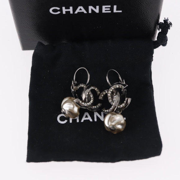 CHANEL COCO Mark Pierce Earring metal Silver CC Auth 189767A