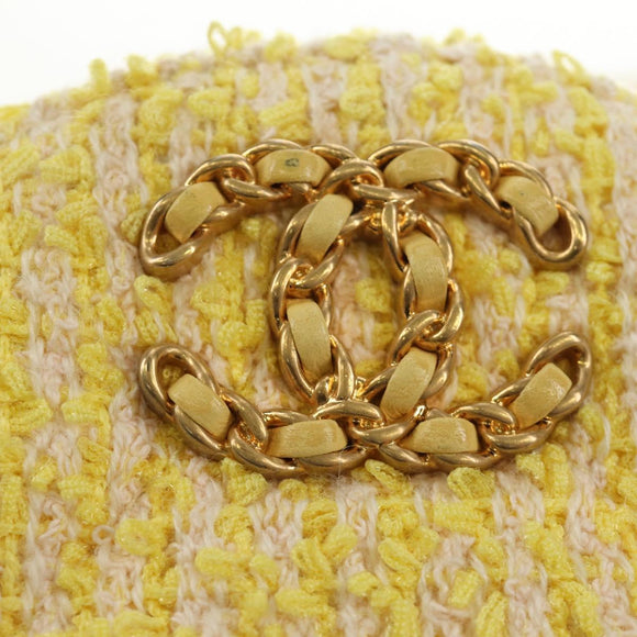 CHANEL Chain Shoulder Bag Tweed 2way Yellow Gold Silver CC Auth 189770M
