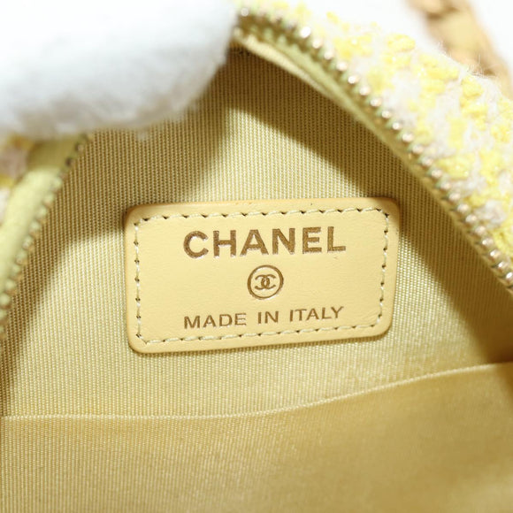 CHANEL Chain Shoulder Bag Tweed 2way Yellow Gold Silver CC Auth 189770M