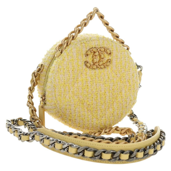 CHANEL Chain Shoulder Bag Tweed 2way Yellow Gold Silver CC Auth 189770M