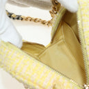 CHANEL Chain Shoulder Bag Tweed 2way Yellow Gold Silver CC Auth 189770M-23