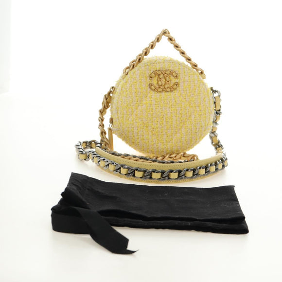 CHANEL Chain Shoulder Bag Tweed 2way Yellow Gold Silver CC Auth 189770M