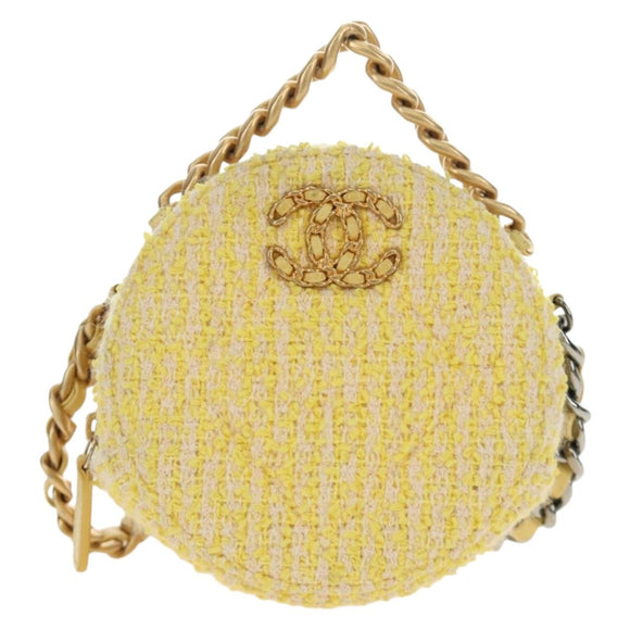 CHANEL Chain Shoulder Bag Tweed 2way Yellow Gold Silver CC Auth 189770M