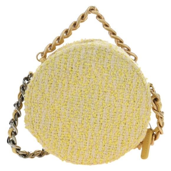 CHANEL Chain Shoulder Bag Tweed 2way Yellow Gold Silver CC Auth 189770M