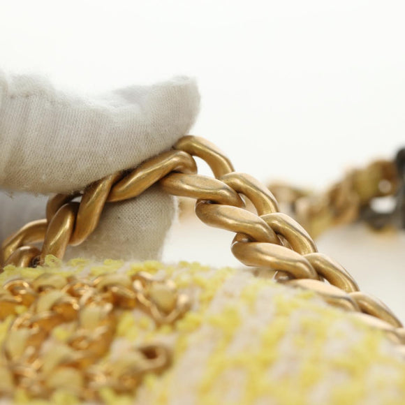 CHANEL Chain Shoulder Bag Tweed 2way Yellow Gold Silver CC Auth 189770M