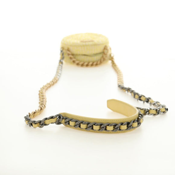 CHANEL Chain Shoulder Bag Tweed 2way Yellow Gold Silver CC Auth 189770M