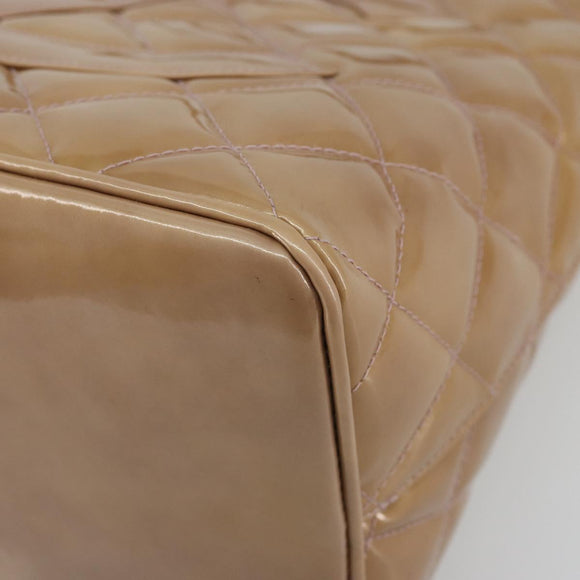 CHANEL Matelasse Reprint Tote Bag Patent leather Beige CC Auth 189771M