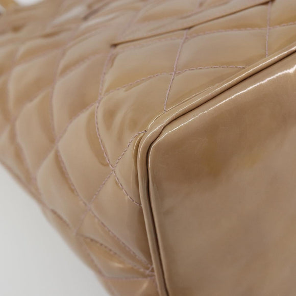 CHANEL Matelasse Reprint Tote Bag Patent leather Beige CC Auth 189771M