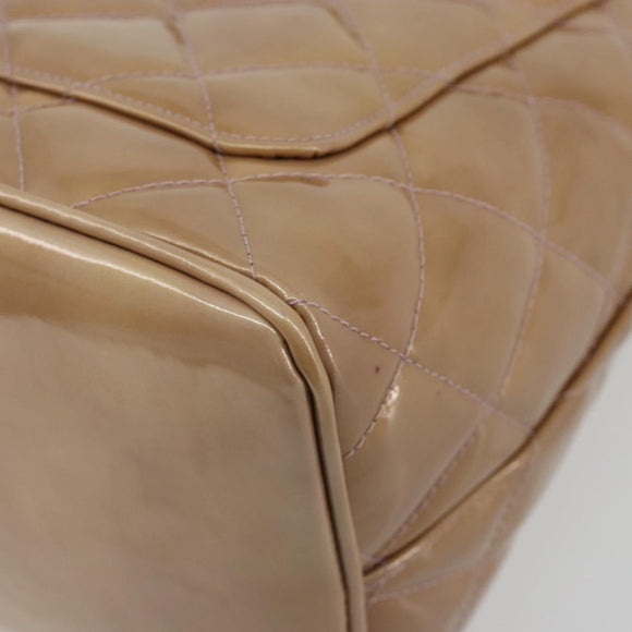 CHANEL Matelasse Reprint Tote Bag Patent leather Beige CC Auth 189771M