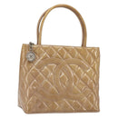 CHANEL Matelasse Reprint Tote Bag Patent leather Beige CC Auth 189771M-1