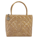 CHANEL Matelasse Reprint Tote Bag Patent leather Beige CC Auth 189771M-13