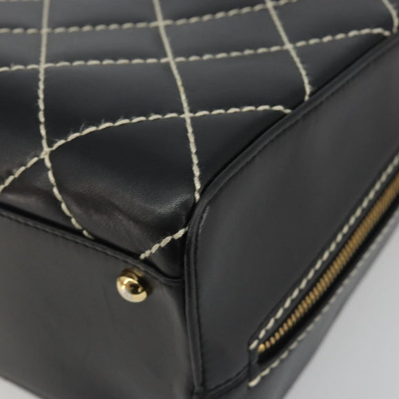 CHANEL Wild Stitch Hand Bag Leather Black Gold CC Auth 189773