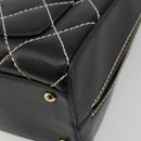 CHANEL Wild Stitch Hand Bag Leather Black Gold CC Auth 189773-15