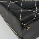 CHANEL Wild Stitch Hand Bag Leather Black Gold CC Auth 189773-16