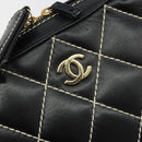 CHANEL Wild Stitch Hand Bag Leather Black Gold CC Auth 189773-17