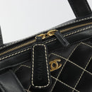 CHANEL Wild Stitch Hand Bag Leather Black Gold CC Auth 189773-18