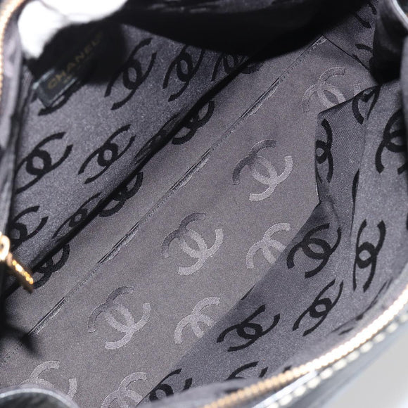 CHANEL Wild Stitch Hand Bag Leather Black Gold CC Auth 189773