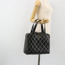 CHANEL Wild Stitch Hand Bag Leather Black Gold CC Auth 189773-26