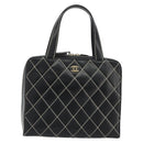 CHANEL Wild Stitch Hand Bag Leather Black Gold CC Auth 189773-13