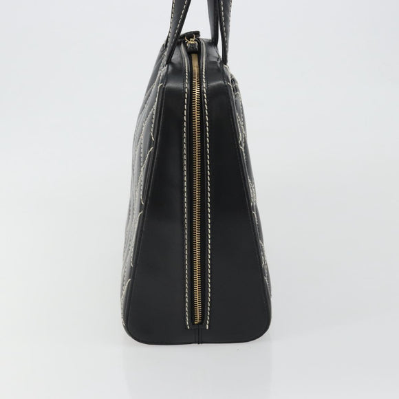 CHANEL Wild Stitch Hand Bag Leather Black Gold CC Auth 189773